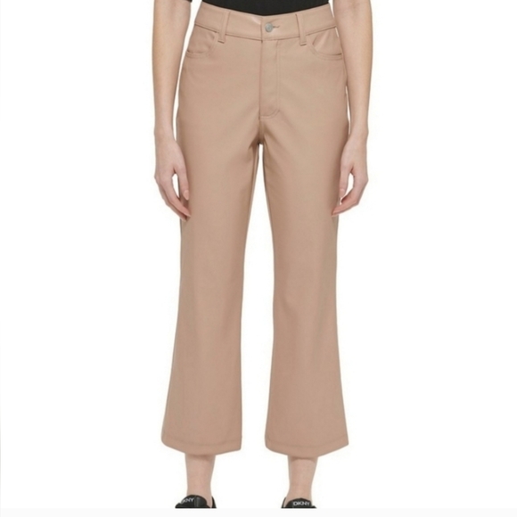 Dkny Pants - DKNY Women's Faux-Leather Cropped Ankle Pants in Mushroom Sz 6, NWT